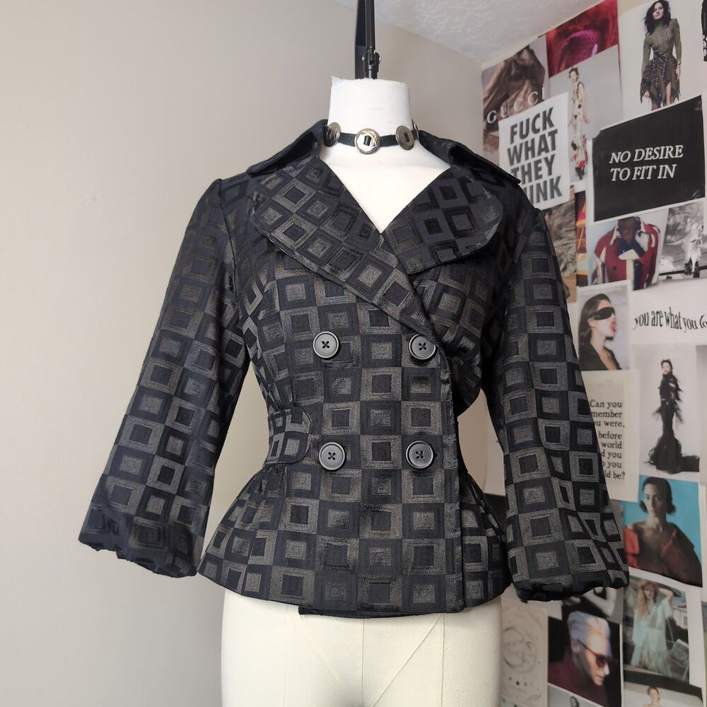 Geometric Jacquard Y2k Peplum Jacket